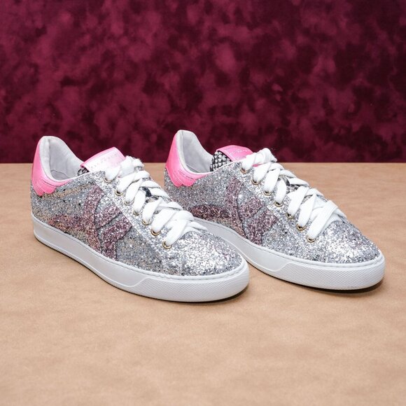 John Richmond Women Grey Pink Glitter Rock&Roll Sneakers sz 7.5US EUR38